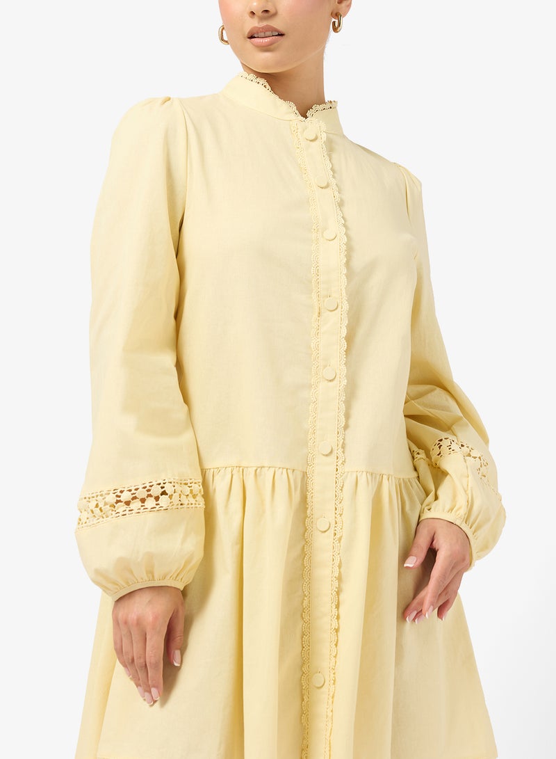 Ginger Button Up Drop Waist Dress with Openwork Detail - Image 3